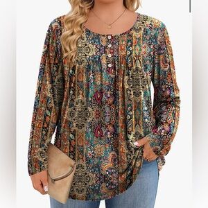 SZ 4X Plus Size Tops for Women Long Sleeve Shirts Crew Neck Loose Tunic Blouse